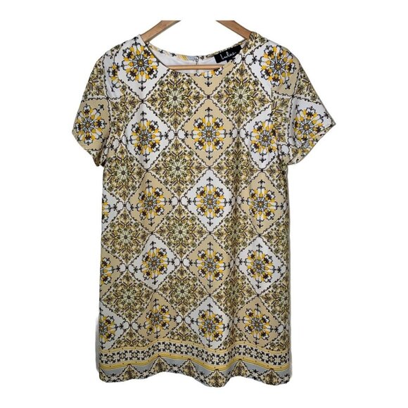 Lulus Yellow Floral Shift Mini Dress Medium Short Sleeve Boho - Picture 1 of 11